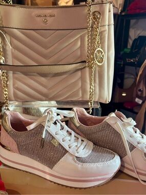 Michael Kors Pink and Gold Platform Lace-Up Sneakers